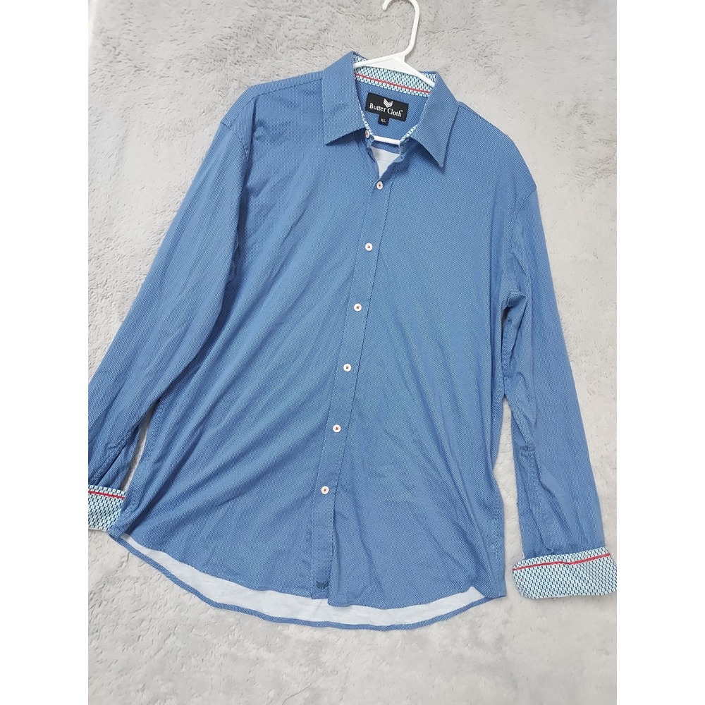 Butter Cloth Shirt Mens XL Long Sleeve Button Front Cotton Blue Flip Cuff Casual